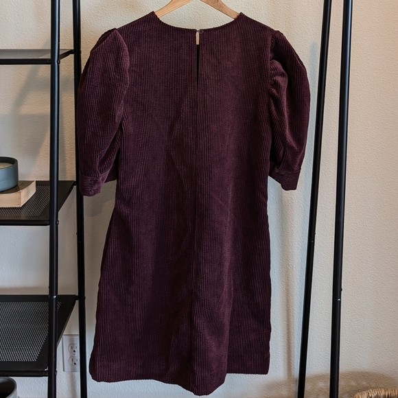 Who What Wear Burgundy Cord Puff Sleeve Mini Dress - Picture 2 of 4